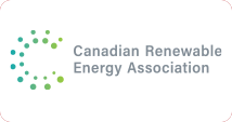 The image shows a logo consisting of clusters of green and blue dots above the text "Canadian Renewable Energy Association," implying a focus on sustainable energy in Canada.