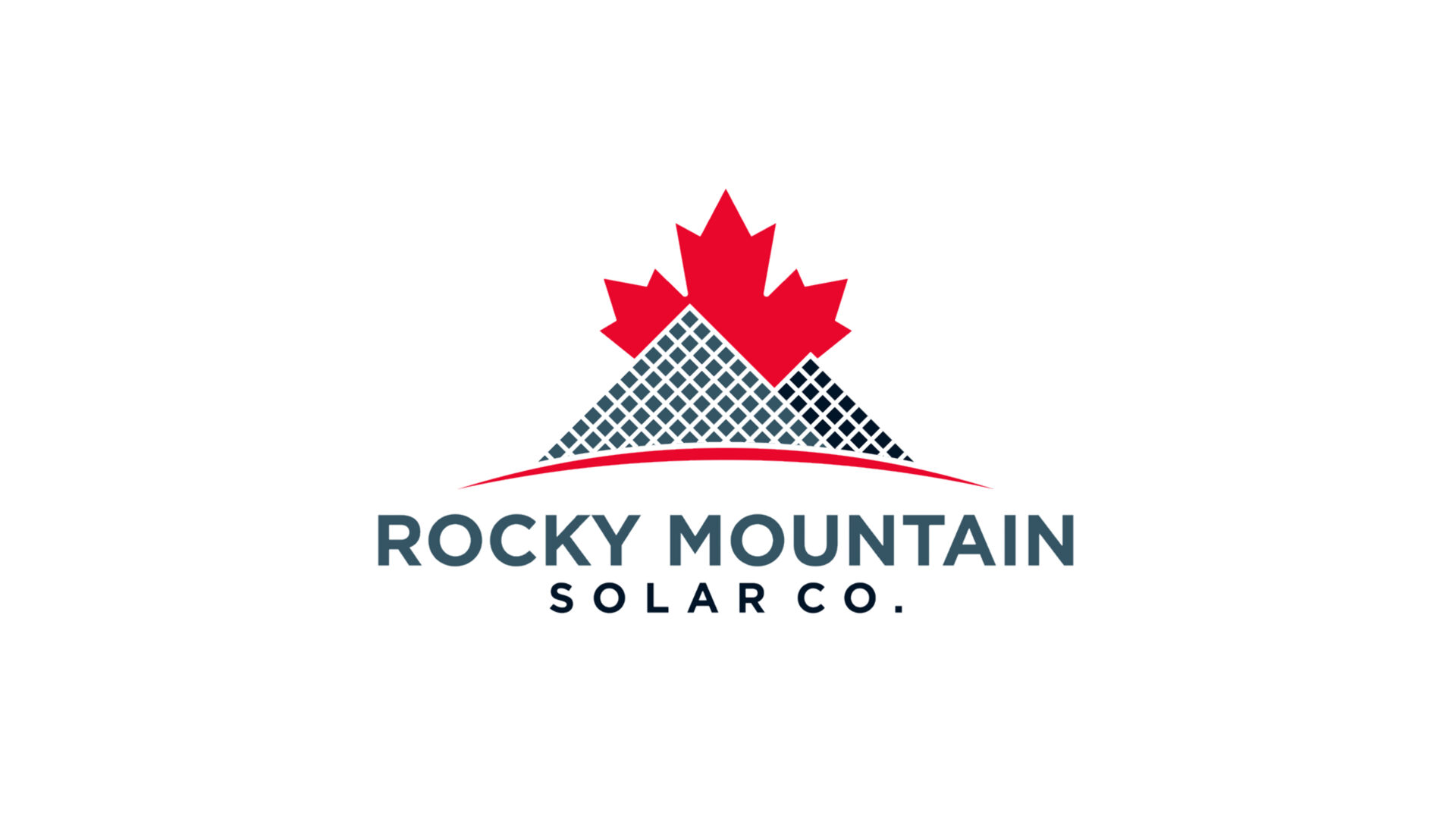 This is a logo featuring a stylized red and gray mountain with a maple leaf, representing "Rocky Mountain Solar Co." against a white background.