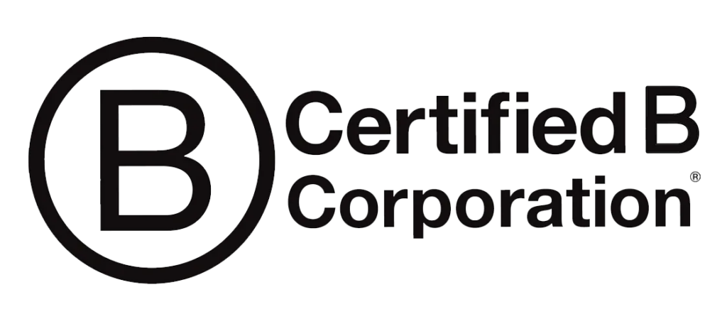 The image displays the logo of "Certified B Corporation," featuring a bold letter 'B' inside a circle, followed by the text of the organization's name.