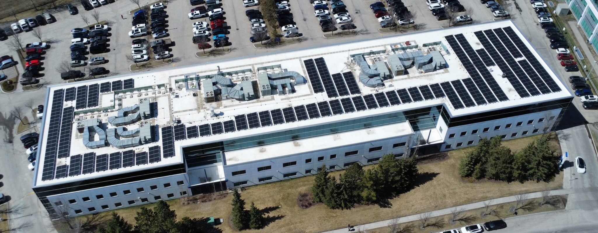 Aerial view of Soprasolar PVC pedestal install completed in Western Canada.